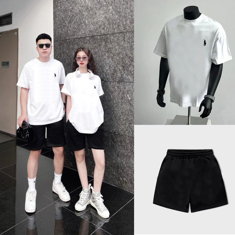 COMBO ĐỘC QUYỀN - Set bộ áo thun thêu ngựa + quần short umi có túi, set bộ đồ thời trang form rộng dễ phối - Menswear tz128