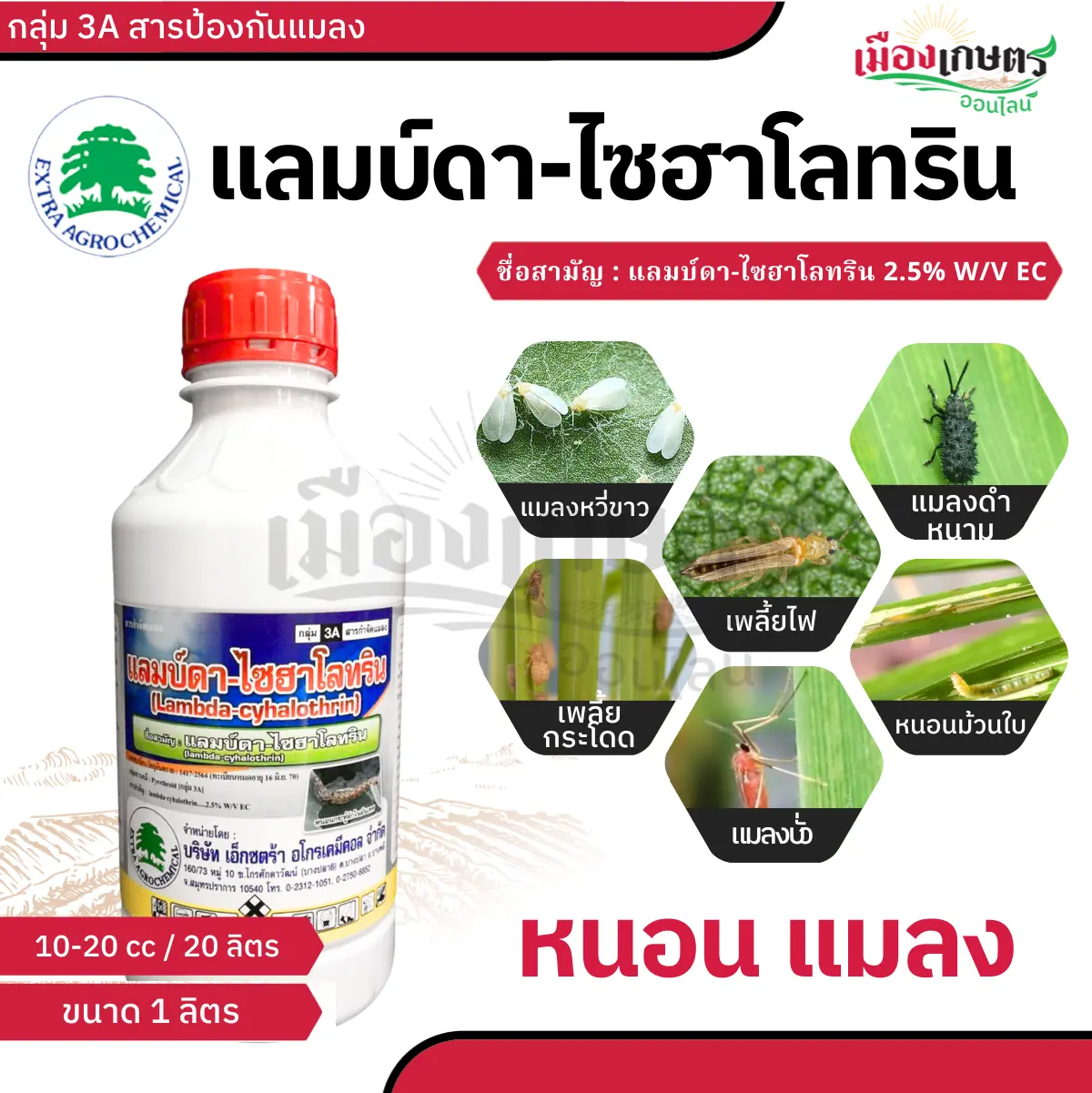 แลมบ์ดา ไซฮาโลทริน ขนาด 1 ลิตร หนอน แมลง แมลง หนอนกระทู้ หนอนกอ หนอน ชอนใบ แลมด้า
