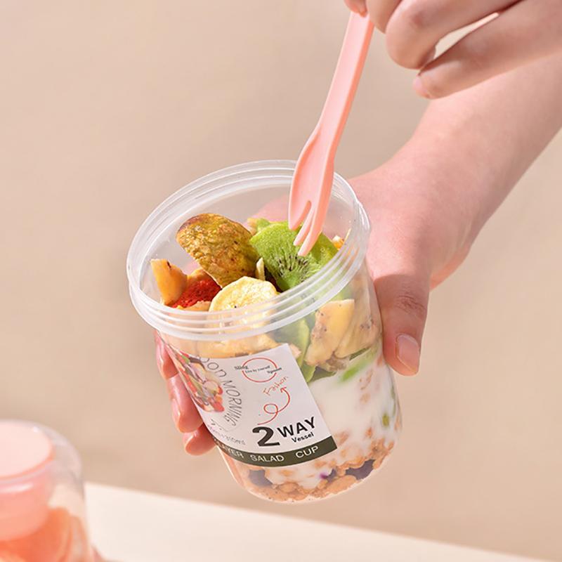 Product Introduction of Bộ Hộp Đựng Cốc Salad, Cầm Tay, Hai Lớp, Thích Hợp Cho Yến Mạch, Ngũ Cốc, Các Loại Hạt Và Sữa Chua, Kèm Nĩa, Thích Hợp Cho Hộp Cơm Trưa Trường Học, Hộp Bảo Quản Thực Phẩm 24