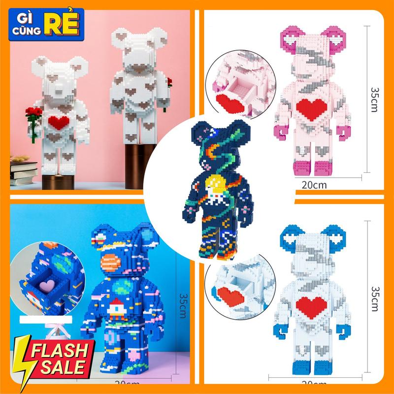 Đồ chơi lắp ghép Bearbrick phong cách phát sáng - Mô hình lắp ghép 3D gấu Bearbrick mảnh ghép trong - cao 35 cm - 5000pcs tặng kèm búa đèn Toy Tháo Lắp