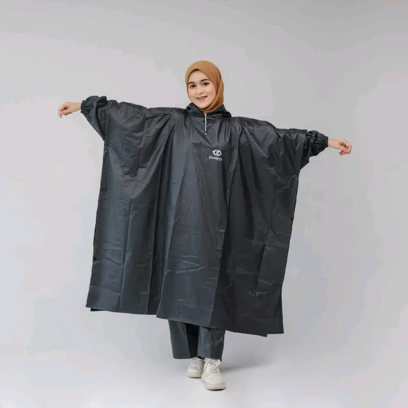 Jas Hujan Ponco Lengan Celana Mantel Hujan Pria Wanita Dewasa Bahan PVC 0,25 Tebal Elastis Floryn 4