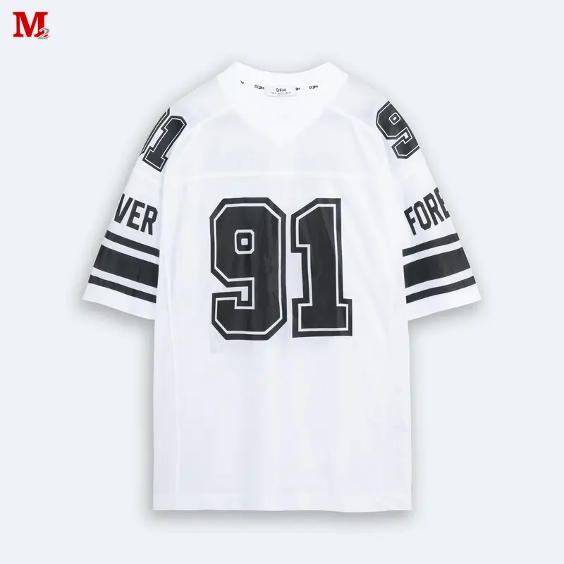 Áo thun Unisex thể thao lỡ tay phối kẻ phong cách dáng rộng Forever 91 K0030933 thời trang M2 Nam Menswear Cotton Shirt Women Cổ Tròn 2
