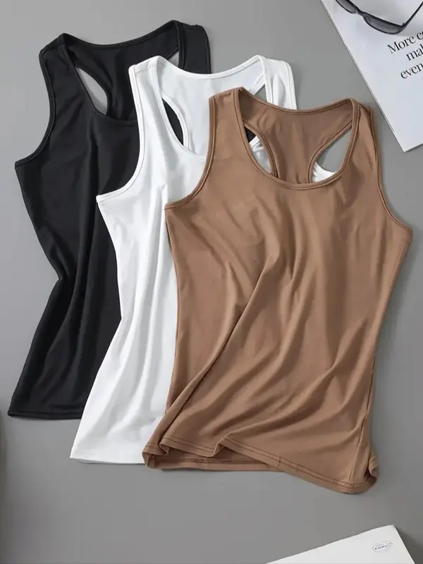 Women's Solid Sports Tank Top, Breathable Comfortable Sports Top, Ladies Sportswear for Indoor Outdoor Wear 1