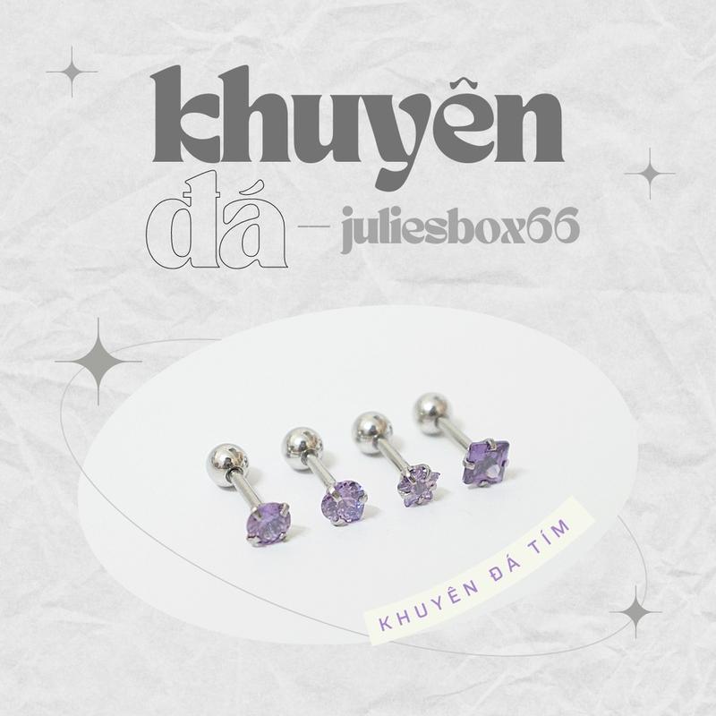   1 Chiếc   XỎ  Khuyên Tai Đá Màu Tím Unisex Thân Bạc Đuôi Bi Không Gỉ Sét Không Ngứa Bông Tai Nam Julies Box 66 