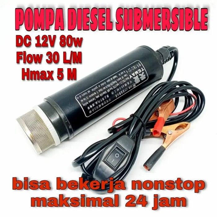 Pompa Air Celup 51mm Hitam DC 12V 80W 30L/M Irigasi Draine Pump - 12volt