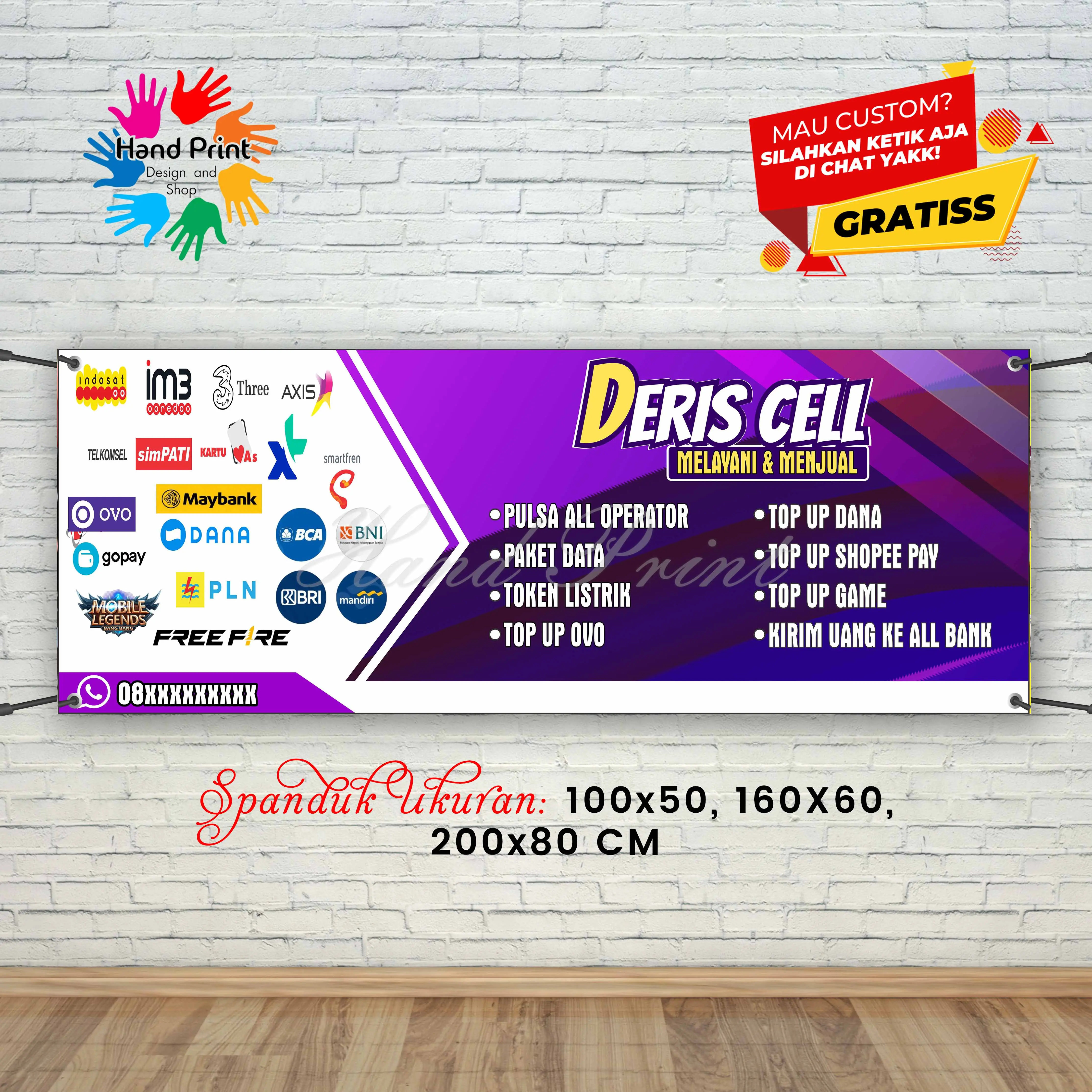 Cetak Spanduk Banner Konter Ungu Jual Pulsa MMT Spanduk Custom 200x80