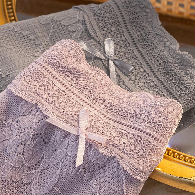 Japanese Women's Thin Lace Underwear Small Fresh Bow Lovely Sweet Mid Rise Breathable Triangle Pants 3