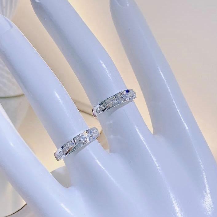  Nhẫn đôi viền chéo 1 hàng đá bạc ta MAIMOMI 
