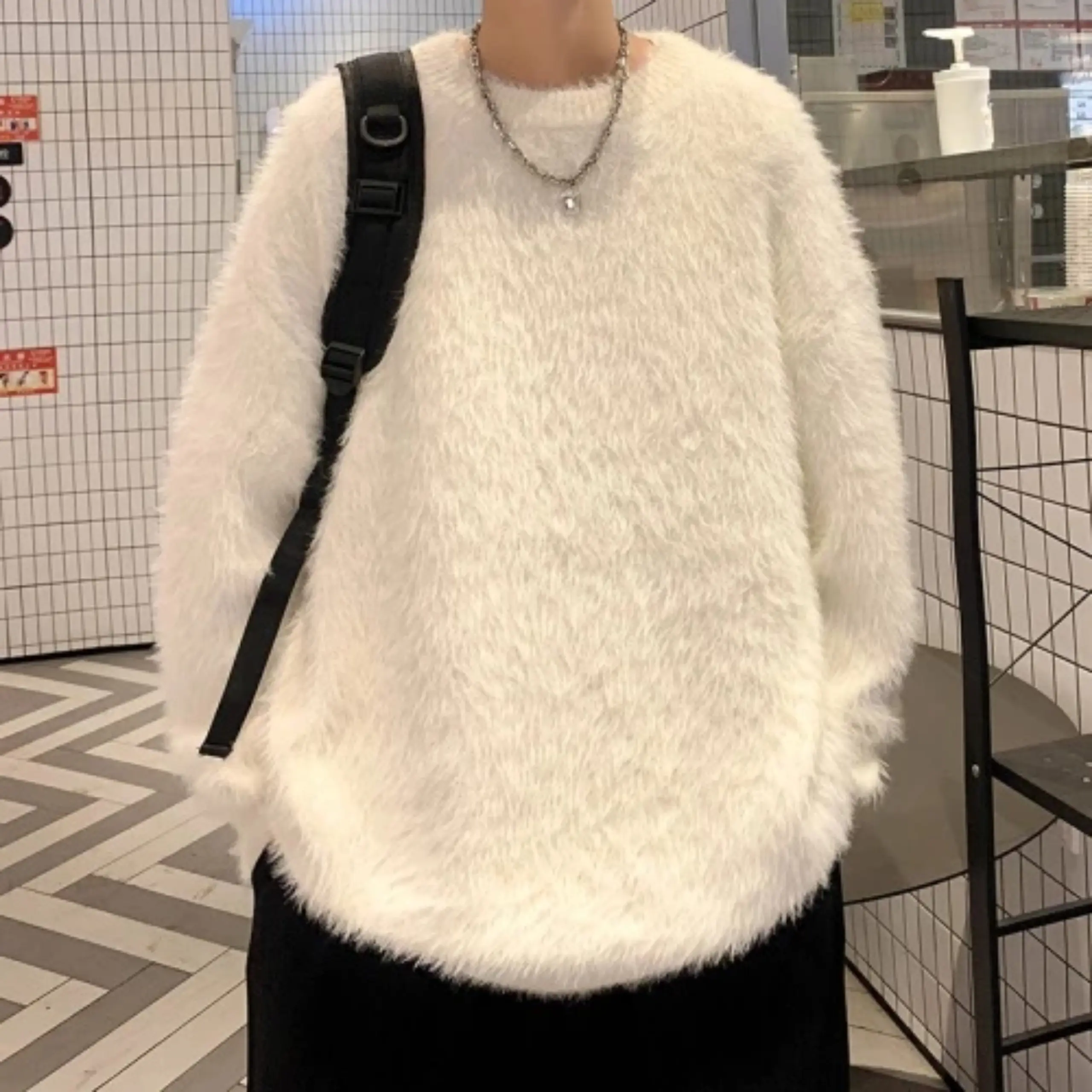 Áo sweater Giả Lông Chồn Cổ Tròn Dày Dặn Giữ Ấm Mùa Đông