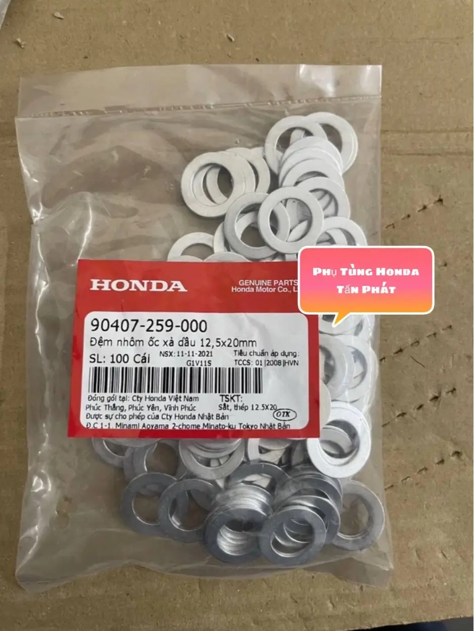 Đệm Nhôm Ốc Xã Dầu - Long Đền Ốc Nhớt Gắn Tất Cả Xe Chính Hãng Honda