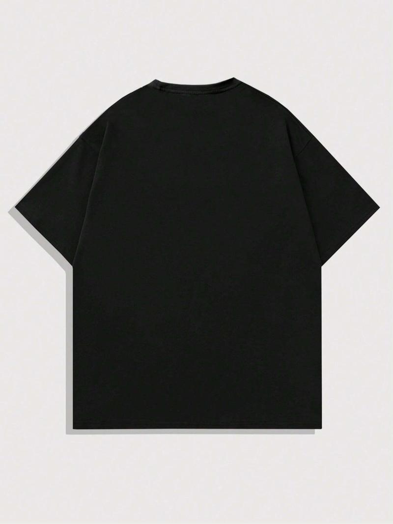 Product Introduction of Men's Letter Print Round Neck Tee, Regular Fit Street Fashion Casual Short Sleeve T-shirt for Daily Wear, Menswear for Summer 2