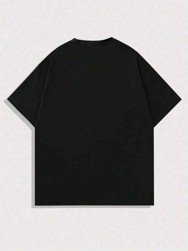 Men's Letter Print Round Neck Tee, Regular Fit Street Fashion Casual Short Sleeve T-shirt for Daily Wear, Menswear for Summer 1