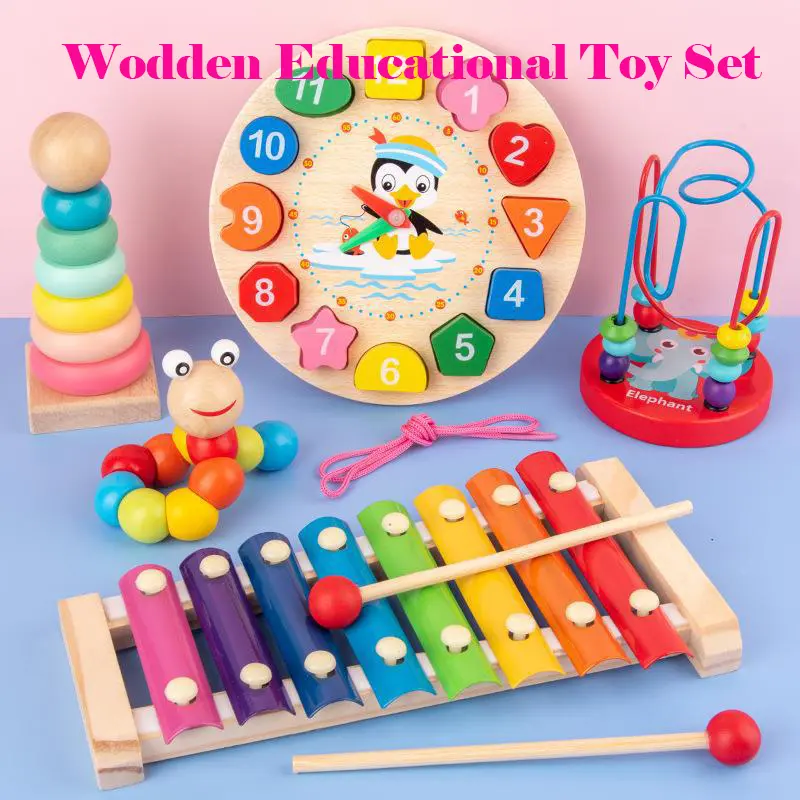 Wooden Educational Toy Wooden Shape Puzzle Gift Set for Baby Educational Toys Blocks Puzzle Child Toddler Boys Play Children Colorful Shape Puzzle Gift Set