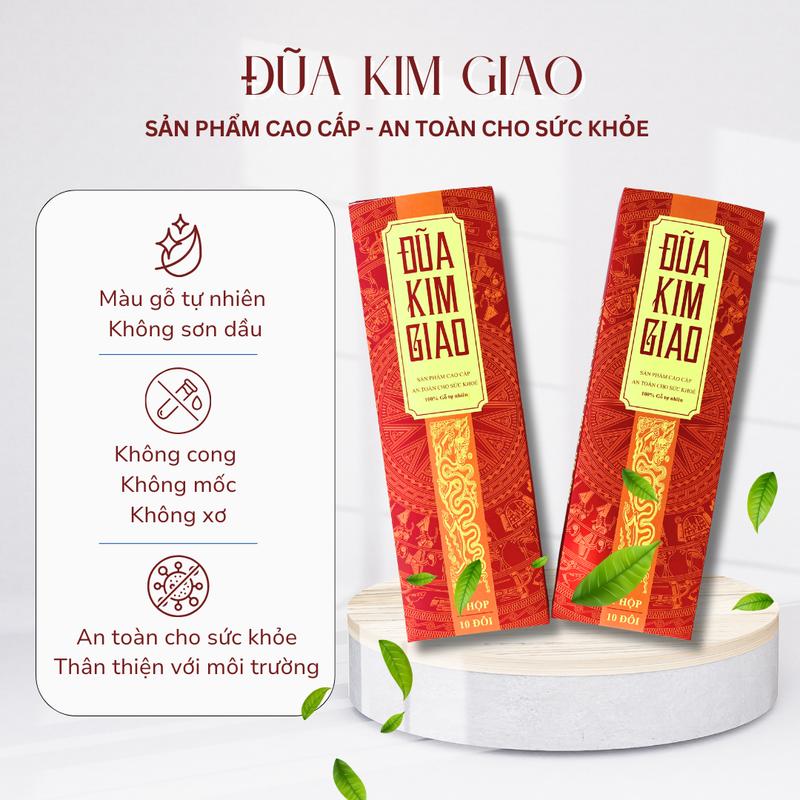 Đũa Gỗ Kim Giao Cao Cấp CHÍNH HÃNG 2025 Đũa 25cm - Kháng Khuẩn Chịu Nhiệt Không Sơn Bóng Không Xơ Xước An Toàn Cho Sức Khỏe - Hộp 10 Đôi đũa cây đũa kim