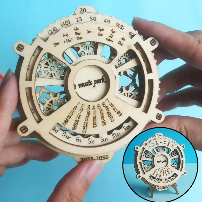 3D Wooden Perpetual Calendar Puzzles for Adults, 1 Count Mechanical Model Kits To Build Engineering Toys Supplies, Creative Birthday and Holiday Gift Options 0