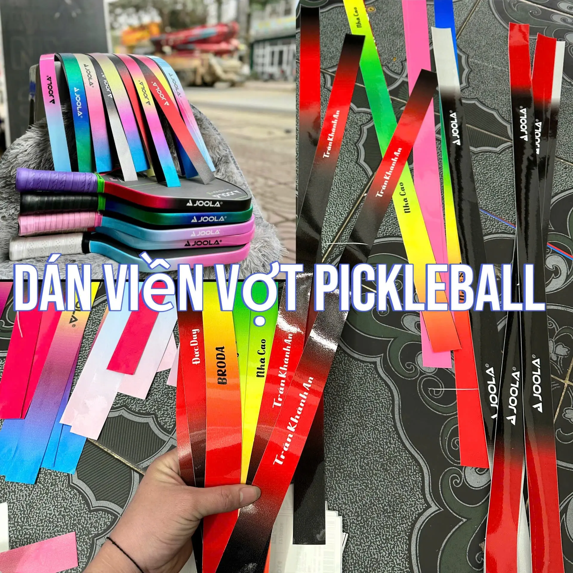 miếng dán viền vợt pickleball nhiều màu lựa chọn dùng thay đổi màu sắc vợt - chất liệu decal 3 lớp