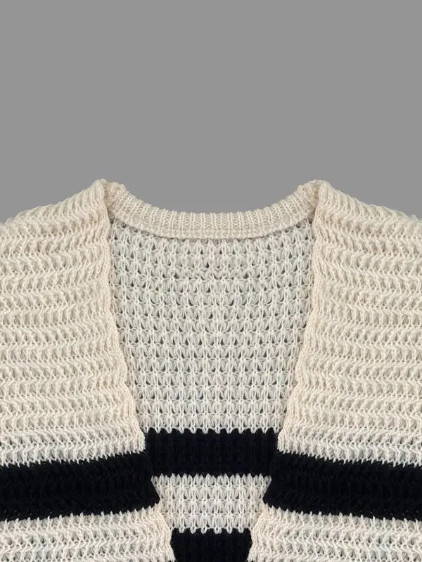 Women's Striped Print Drop Shoulder Pocket Sweater Cardigan, Casual Long Sleeve  Knitwear for Fall & Winter, Fashion Women's Knit Clothing for Daily Wear 3