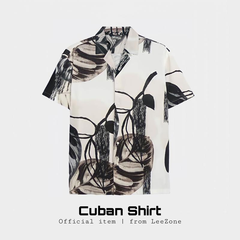 Sơ mi Lá Đa | Áo sơ mi lụa Cuban LeeZone form rộng Nam Menswear
