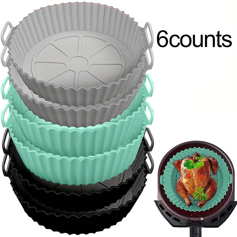Silicone Heat Resistant Air Fryer Liner, 2/3/6 Counts Reusable Non-stick Air Fryer Baking Pan, Kitchen Baking Accessories, Baking Supplies 4