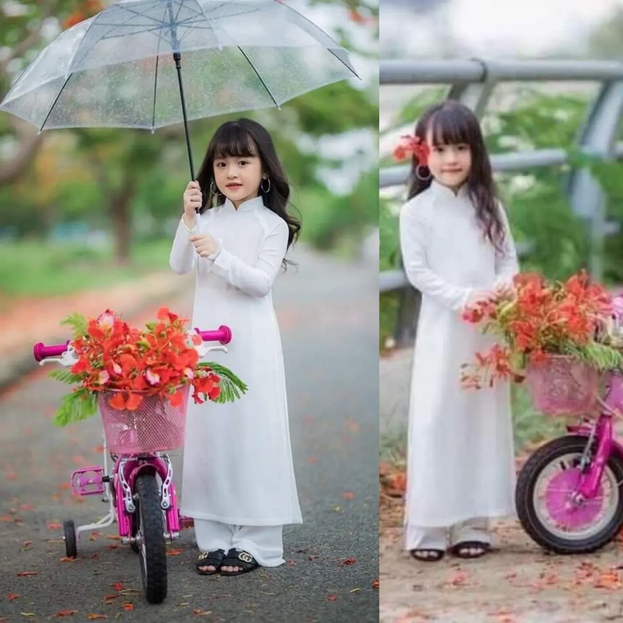 Áo dài trắng tinh khôi chụp kỷ yếu cho các bé