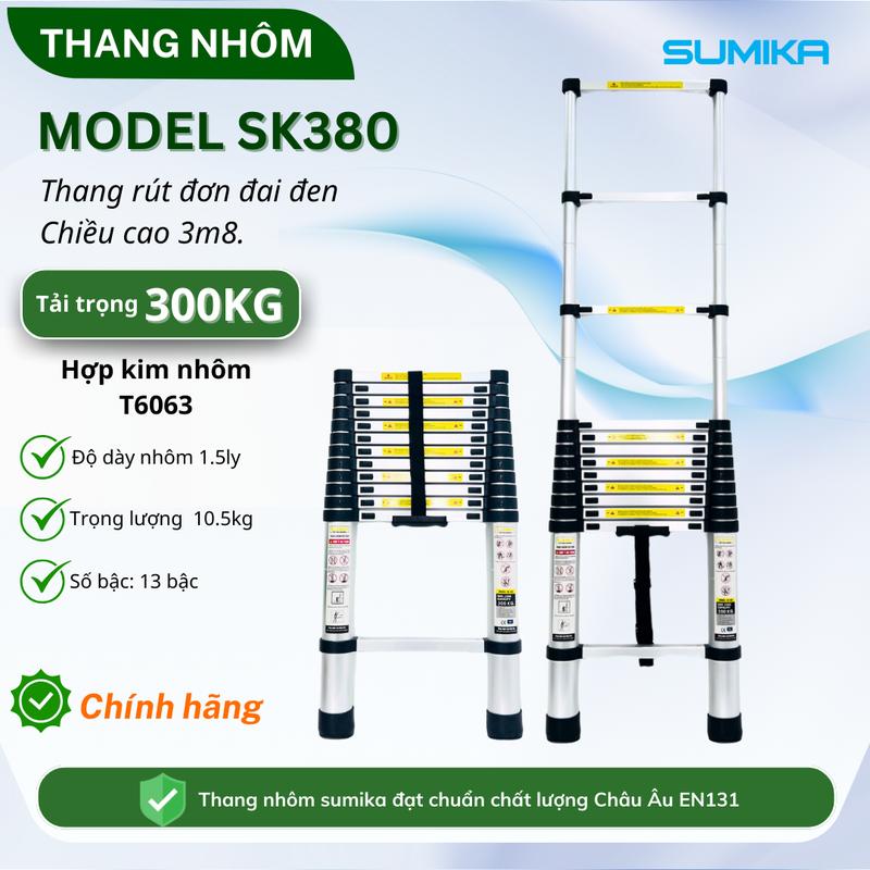Thang nhôm rút đơn Sumika SK380, chiều cao 3.8m