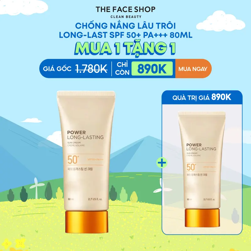 [Độc quyền Livestream] Kem Chống Nắng Lâu Trôi THE FACE SHOP Natural Sun Eco Power Long-Lasting Sun Cream Spf50+ Pa+++ 80Ml Skincare 0
