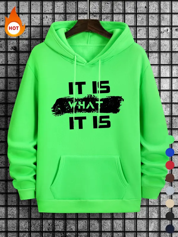 Men's Letter Print Drawstring Essentials Long Sleeve Hoodie, Casual Pocket Hooded Sweatshirt for Spring & Fall, Hoodies for Men, Men's Pullover Top for Daily Wear, Mens Clothing, Mens Clothing, Go Out Tops, Graphic Hoodies, Streetwear, Menswear 6