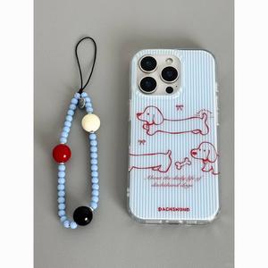 Ins Style Blue Striped Dachshund Dog Case for Apple 16 iPhone 15 Pro Max/14/13/12/11