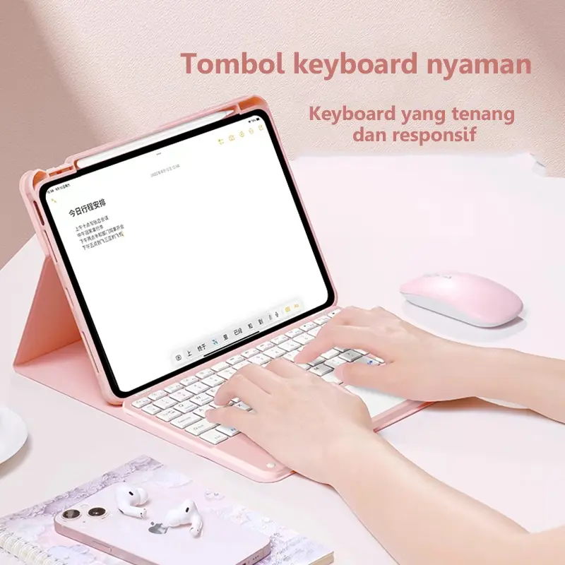 3in1 Paket Case For Redmi Pad SE 11inch/Redmi Pad Pro 12.1inch Universal Keyboard Wireless - Mouse Wireless + Magnetic Case For Xiaomi Pad 6 11inch Casing With Slot Pen Auto Lock Wake Up 3