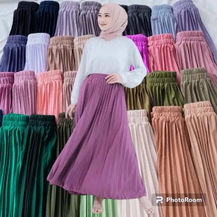 ROK PLISKET PREMIUM /ROK PANJANG MUSLIM/ ROK MAYUNG BAHAN HYGET PREMIUM GRADE A Polos Tebal