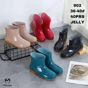 (902) Sepatu Boot Karet Pendek Wanita Polos Mengkilap Anti Air Anti Slip Super Keren Simpel Mokaya / Ukuran 36-41