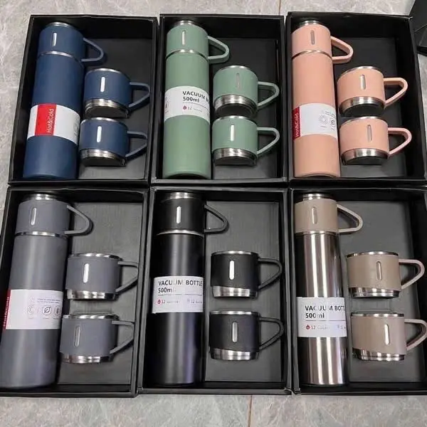 Bình Giữ Nhiệt Cao Cấp 500ML Lõi Inox 304 Tặng Kèm 2 Cốc Cách Nhiệt, Fullbox Làm Quà Tặng Sang Trọng 0