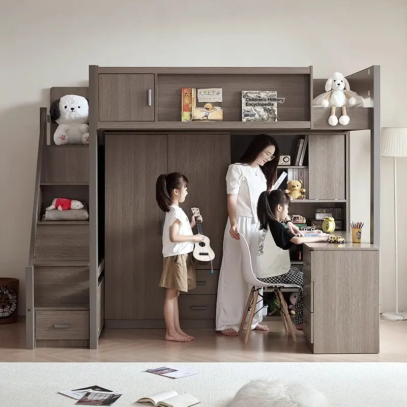 【pre-order】Solid wood bunk bed, table, adult home, children's study desk, integrated high and low bed, double-layer bunk bed combination