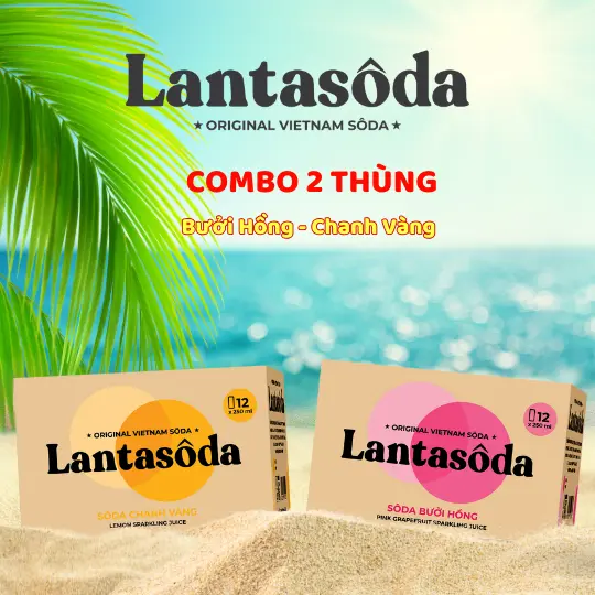 Combo 2 Thùng x 12 lon Lantasôda - Nước SODA trái cây có gas vị CHANH VÀNG - BƯỞI HỒNG