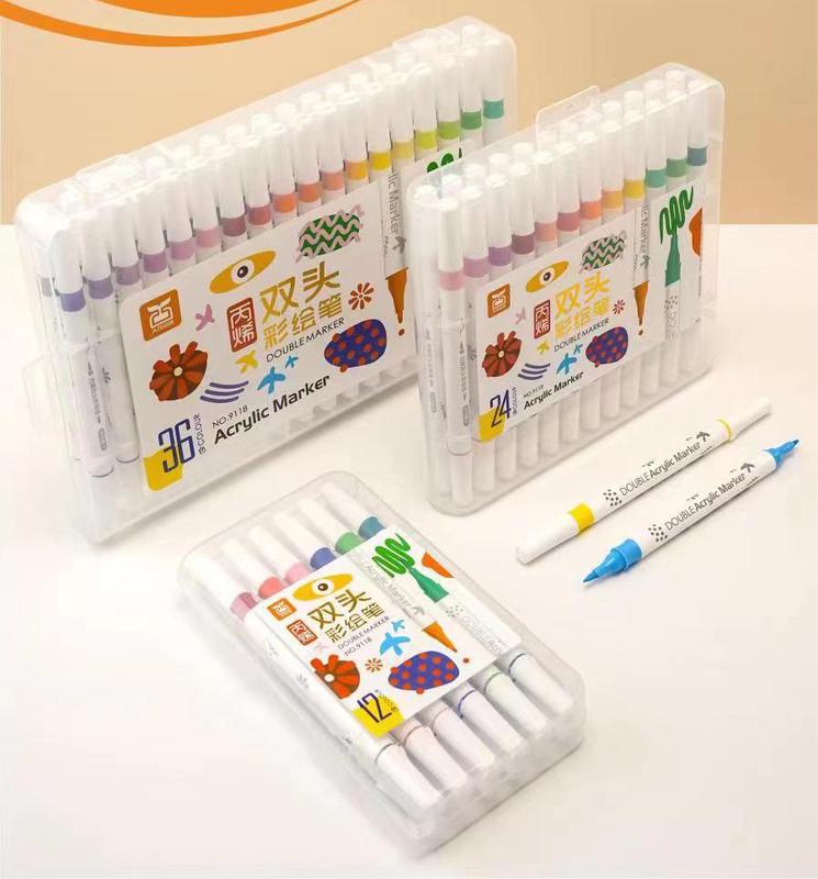 [Bút 2 đầu tăng 40% mực] Bộ màu acrylic marker tô vẽ được trên mọi chất liệu 120 bút bộ  12 bomau brush thiên long arrtx