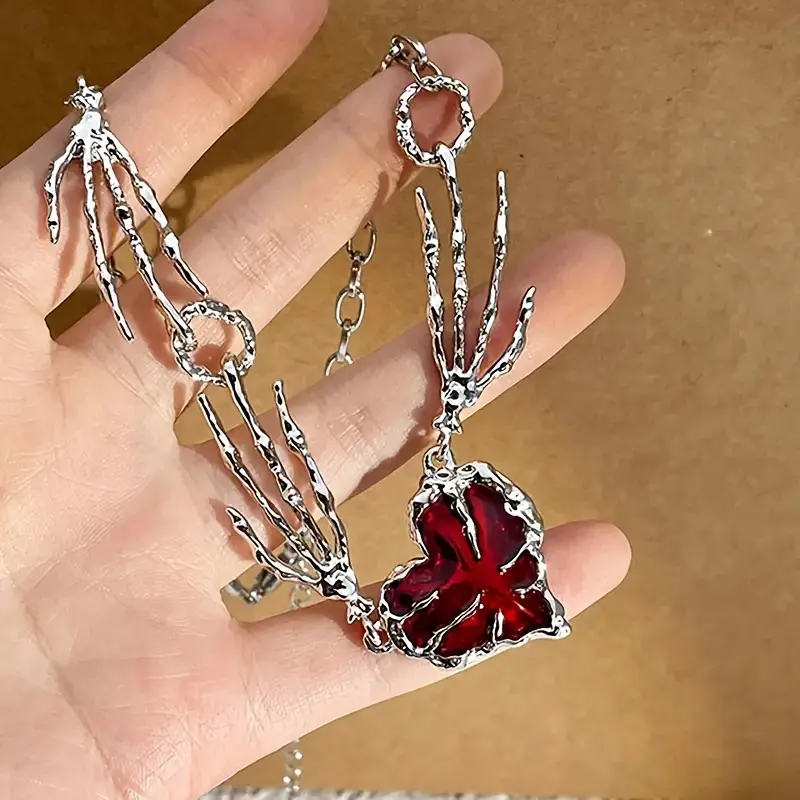 Gothic Skeleton Pendant - Red Zirconia Clavicle Chain, Decorative for Halloween Party or Cosplay Wear eternity  collar 3