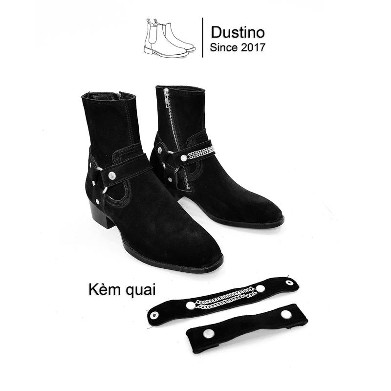 Giày Harness Boots Nam Da Lộn Màu Đen, Suede Harness Boot Jean Chelsea Boots