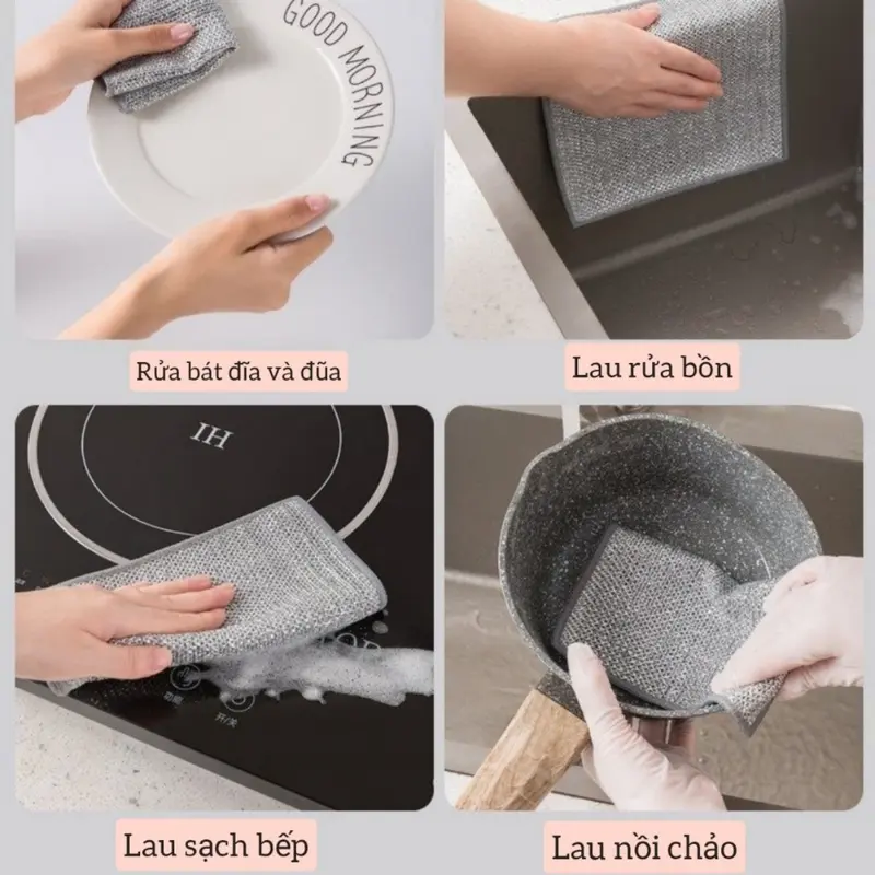 [ Combo 10 Tặng 1 ] Giẻ Rửa Chén, Khăn Rửa Chén Dây Kim Loại Lau Bồn Rửa Chén Cọ Rửa Xoong Nồi Chén Bát, Tấm Cọ Rửa Đa Năng Không Mài Mòn Dụng Cụ Rửa Làm Sạch Thép không gỉ Hai mặt Có thể tái sử dụng Bọt Biển Rửa Bát 6