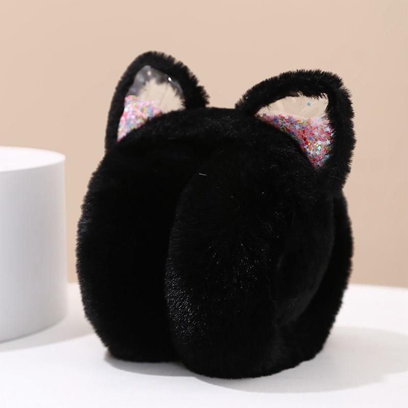 Product Introduction of Cute Cat Ears Sequins Foldable Earmuffs Winter Warm Children Adult Ear Protection Ear Bags 3