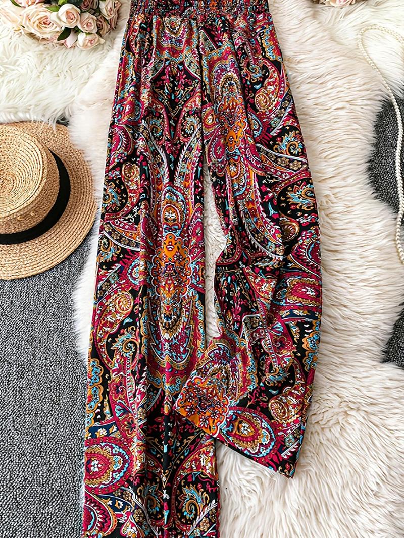 Product Introduction of 【Plus Size】Paisley Print Pants, Boho Casual Comfy Trousers for Daily Wear, Women's Bottoms for All Seasons 6