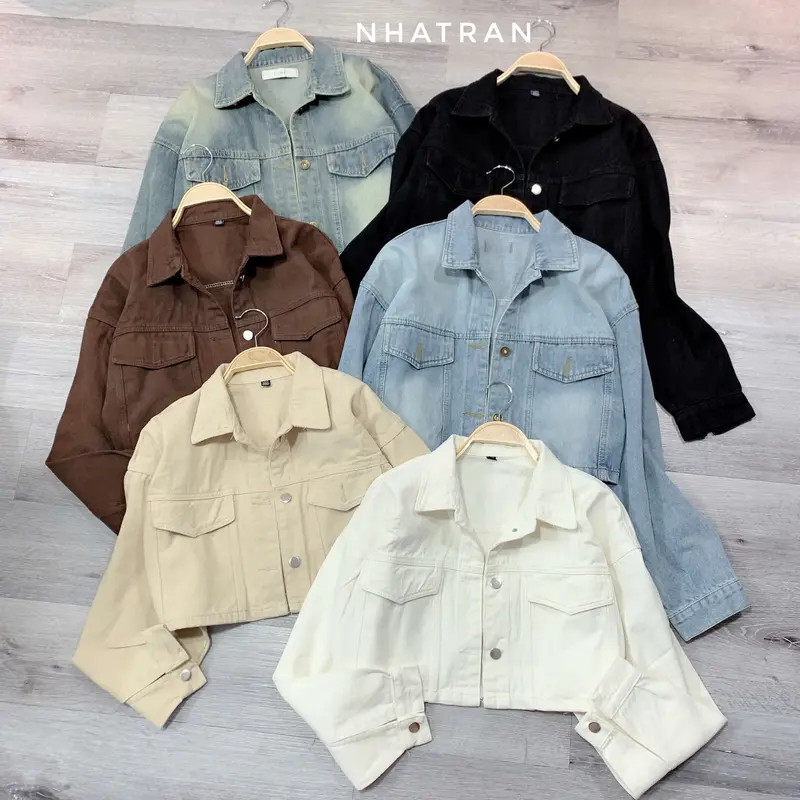 nhatran - Áo khoác jean nữ croptop phom ngắn chất Denim Cotton Women Jacket MÀU 0