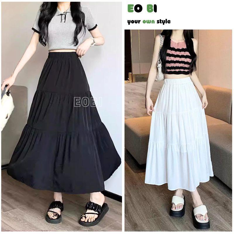 Chân váy tiểu thư xoè dáng dài, Chân váy lưng thun cạp thiết kế 3 tầng xinh xắn kiểu dáng ulzzang - EOBI Nữ Women 1