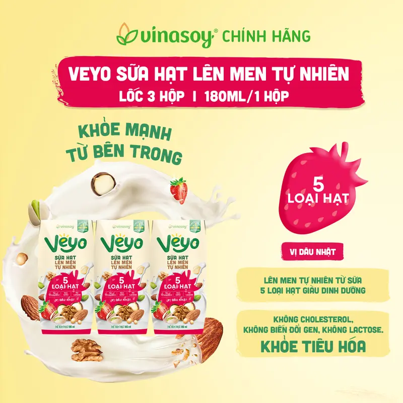 Thùng Veyo Sữa hạt lên men tự nhiên Vị Dâu Nhật (30hộp x 180ml) 4