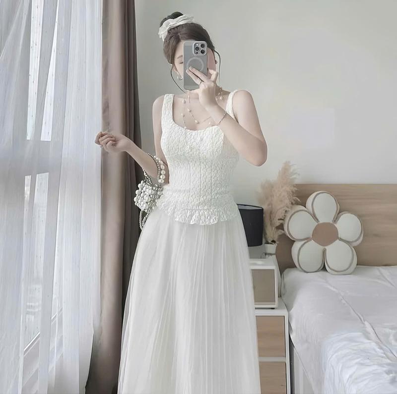 Product Introduction of Set váy nữ len ren 2 dây cổ vuông mix chân váy lưới dáng dài xòe dịu dàng thanh lịch sang trọng xinh xẻo cho các nàng đi tiệc đi chơi 16