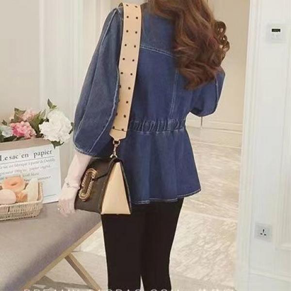 Product Introduction of [Denim jumper dress] shirt retro 2024 design denim new Hong Kong style elegant French top tight waist niche western style shirt jean sweater 8