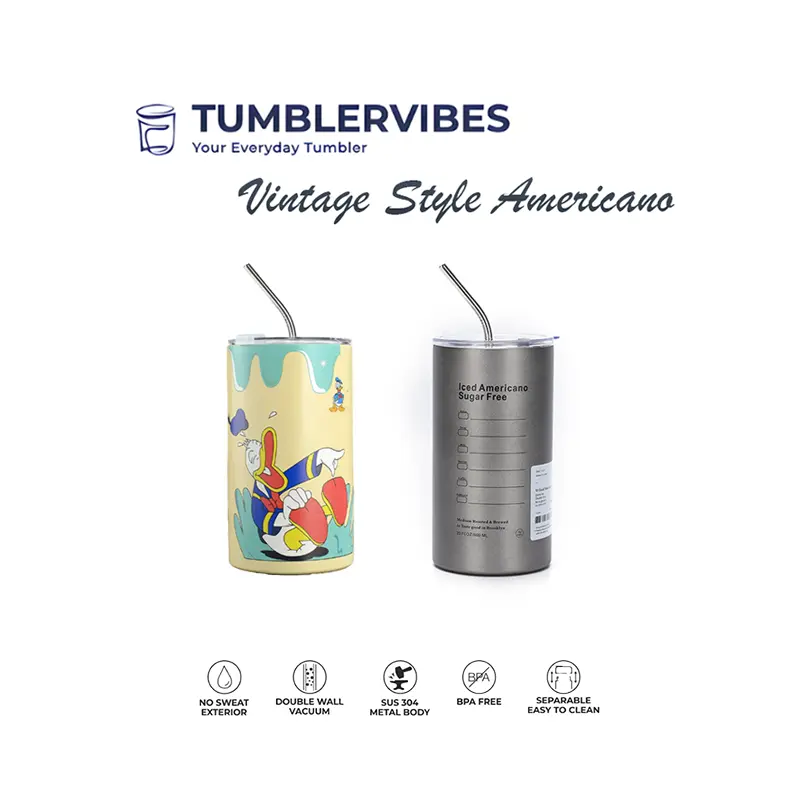 TumblerVibes Vintage Style Americano Tumbler Edition with Straw 20oz 0