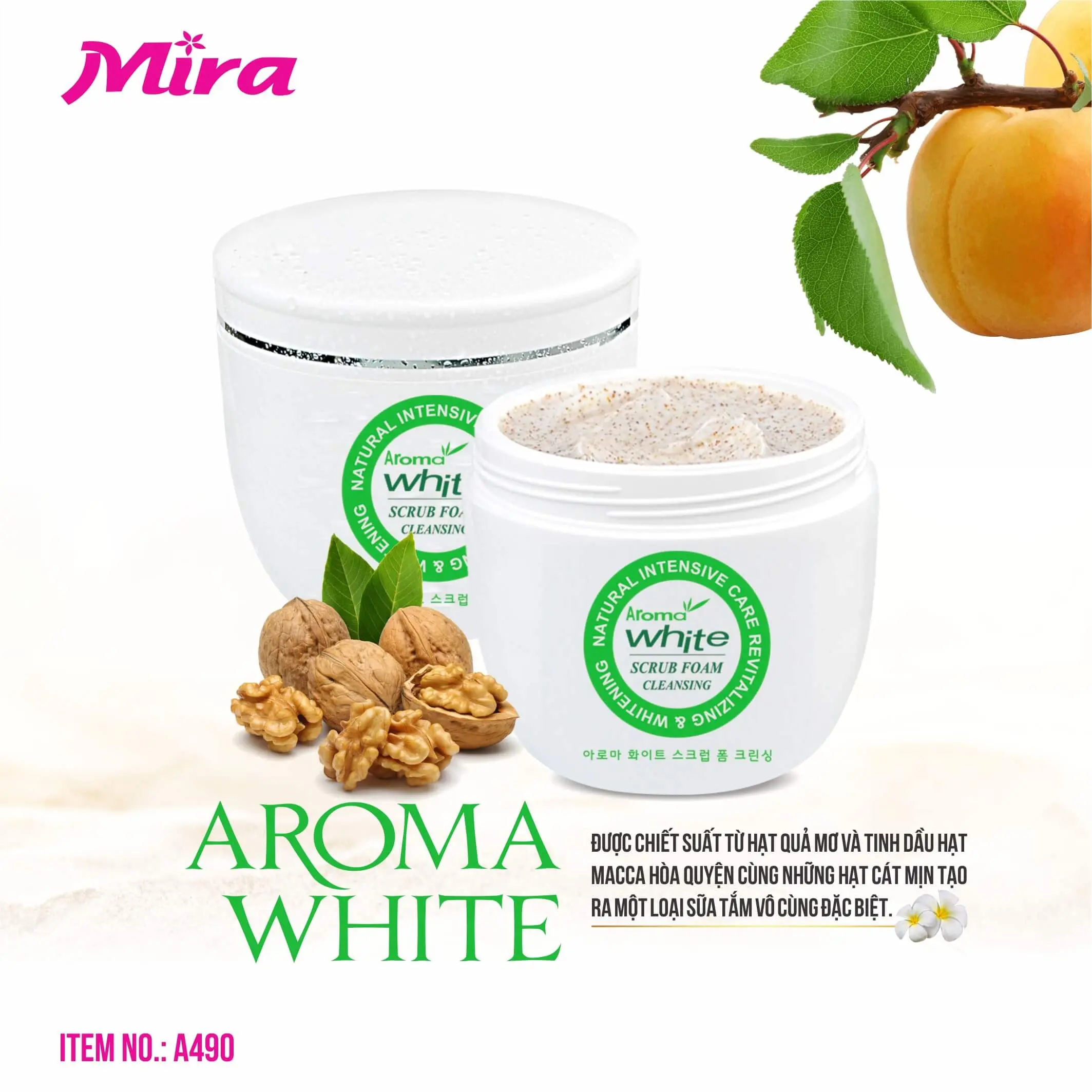 Sữa Tắm Cát Trắng Dưỡng Body AROMA White Scrub Foam Cleansing 300g A490