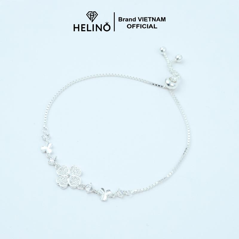 Lắc tay bạc nữ HELINO cỏ bốn lá may mắn đính đá bản dây rút V33