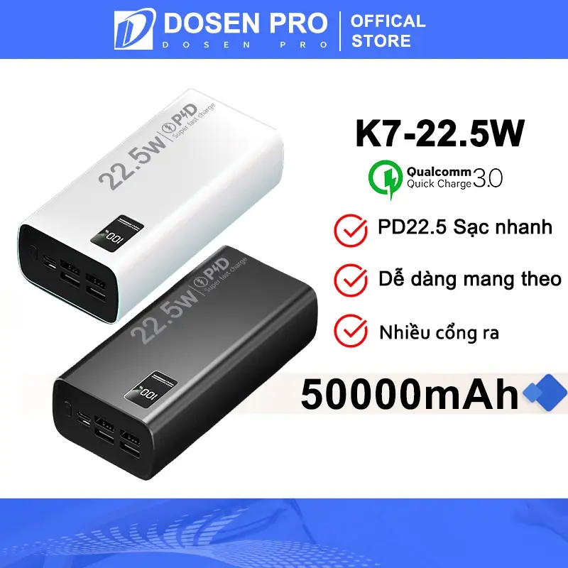 Sạc Dự Phòng Cầm Tay Dosen Pro, Có PD22.5W, Dung Lượng 10000mAh, 30000mAh Và 50000mAh, Màn Hình LED Bổ Sung, Thích Hợp Sử Dụng Hàng Ngày