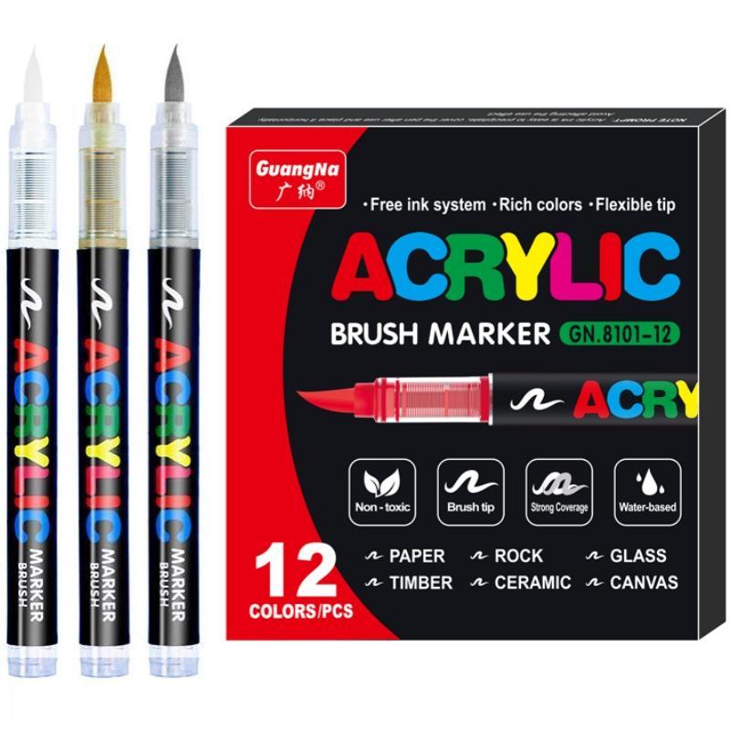 Bút Sơn Acrylic, Bút Đánh Dấu Cọ, Thích Hợp Để Vẽ Đá, Đá, Gốm, Thủy Tinh, Gỗ, Vải Bố, Đồ Dùng Nghệ Thuật Thủ Công Tự Làm, Vẽ